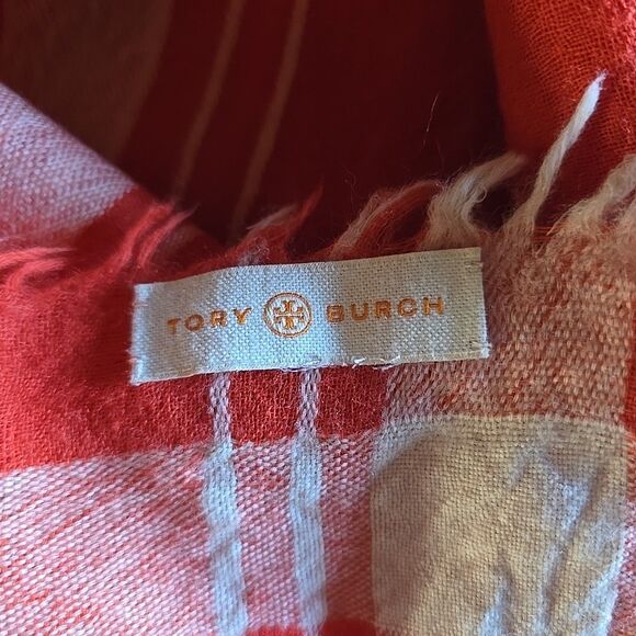 TORY BURCH Style 51155115 Sz 32" x 80"  Wool Scarf POPPY ORANGE 619 MSRP $195 - Picture 3 of 9